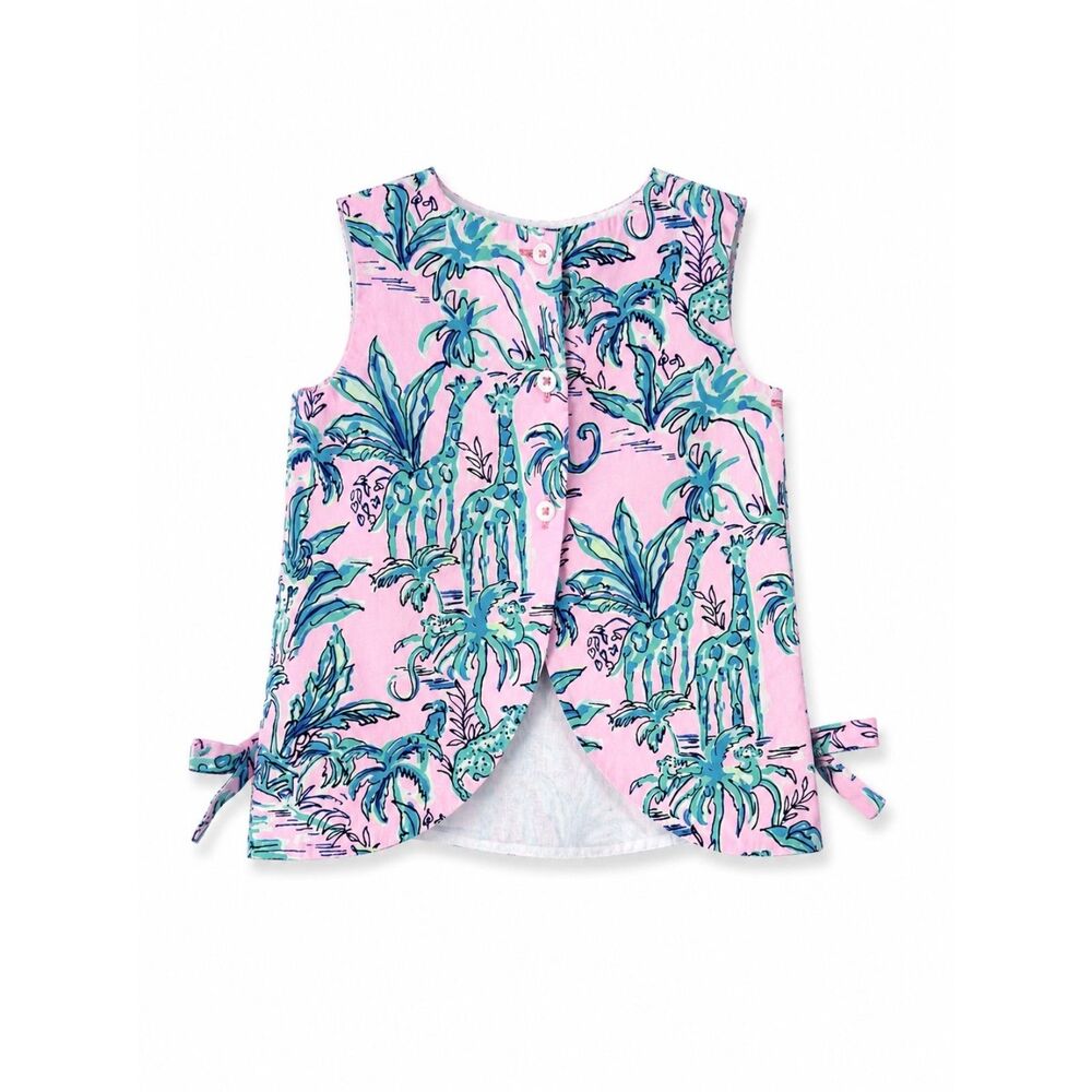 Lilly Pulitzer 3-6m Girls Tropical Print Sleeveless Shift Dress in Pink & Aqua - Picture 2 of 5